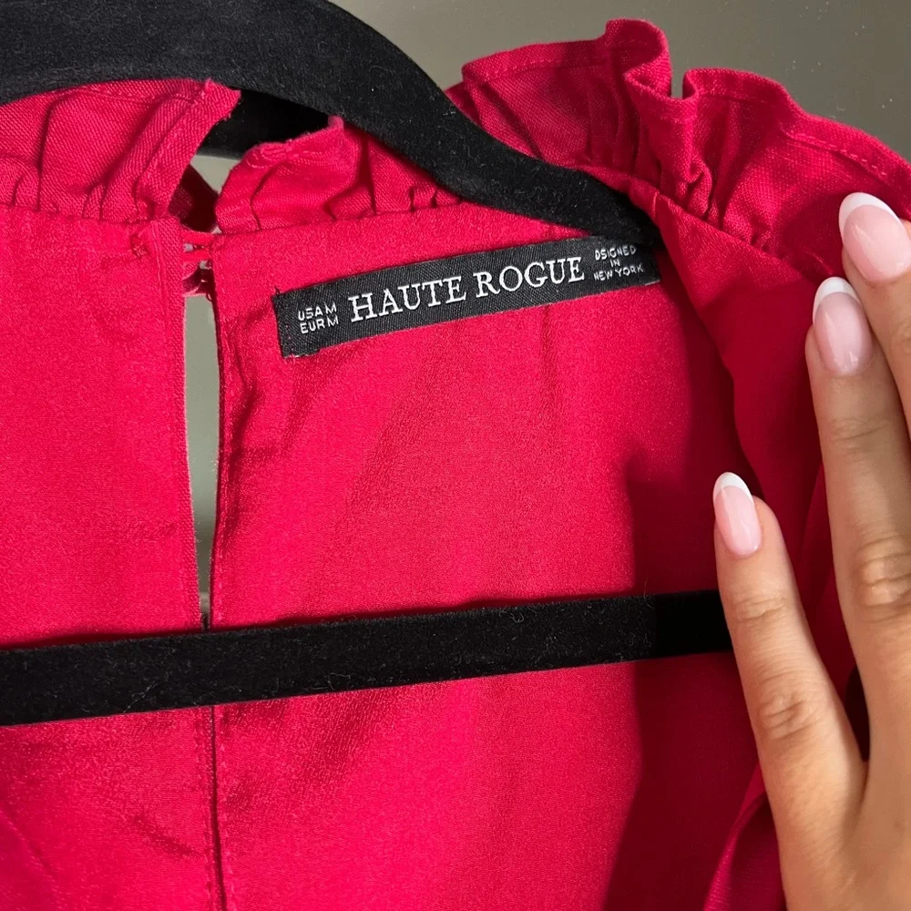 Haute Rogue red linen/cotton mini dress w puffed sleeves - Picture 5 of 10